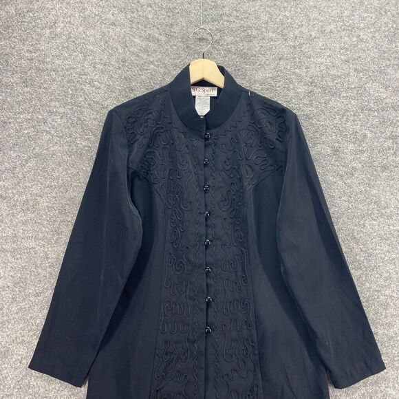 SG Blazer Women S Small Black Button Up Crew Neck Long Sleeve Casual Solid - Picture 3 of 8